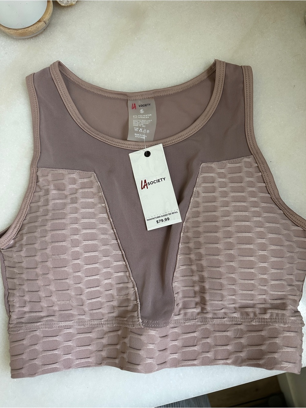LA Society Women's Mauve mesh + Textured Crop Tank